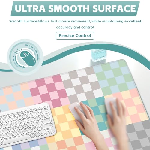 Baziabbo Checkered Desk Mat,XXL Extended Big Mouse Pad,Gaming Mousepad with Stitched Edge,Non-Slip Rubber Base Keyboard Desk Pad for Home Office Study Game - color: Checkerboard Morandi