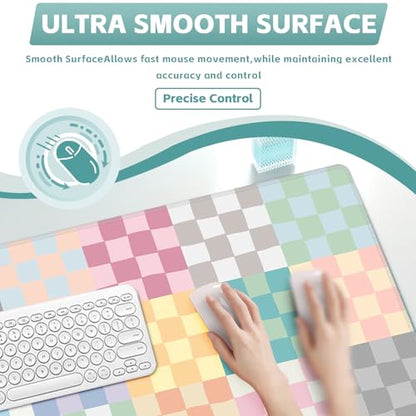 Baziabbo Checkered Desk Mat,XXL Extended Big Mouse Pad,Gaming Mousepad with Stitched Edge,Non-Slip Rubber Base Keyboard Desk Pad for Home Office Study Game - color: Checkerboard Morandi