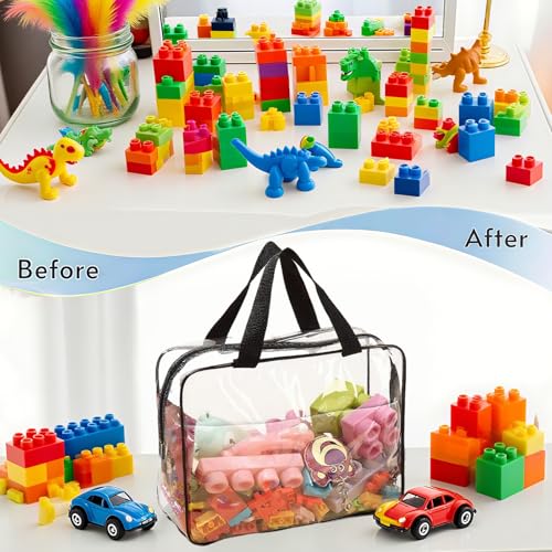 6 Pcs Storage Bags with Zipper - Large Board Game Storage with Labels, Clear & Waterproof Toy Organizer for Building Blocks, Puzzles (Black)