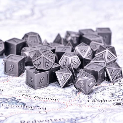 Extended Metal Dice RPG Set | 31 Piece Polyhedral Dice for DND5E Tabletop Role Playing Adventure Games (Iron) - color: Iron