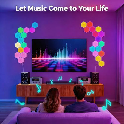 TISOFU 20 Pack Hexagon Lights LED Wall Panels, RGB Gaming Lights with APP/Music Sync & Remote, DIY Smart Modular Hexagonal Honeycomb Glide Hex Tiles Panel, Bedroom Party Decor Gifts - size: 20 Pack