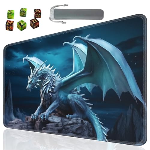 Board Game for TCG Playmat Table Mats Games Size 60X35 cm Mousepad Compatible for MTG RPG CCG Trading Card Game Play mats with 6 Dice (Playmat 2) Blue Dragon - color: SOTW-playmats-1-2