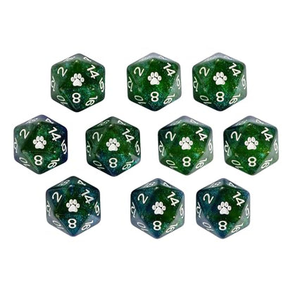 10 Pack Glitter D20 Dice, Set of 10, 20 Sided Dice Blue Mixed Green Nebula D20 Polyhedral Dice for DND RPG Tabletop Game - color: 10pcs D20 Blue Mixed Green