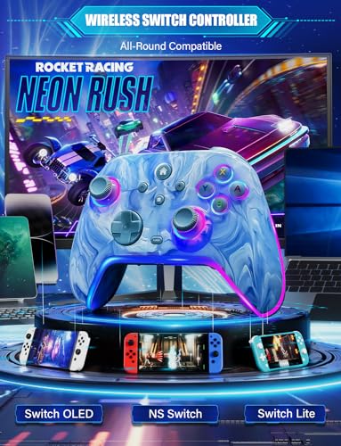 ZRZLMVP Wireless Switch Controller for Nintendo Switch/OLED/Lite/Switch 2 | 1200mAh Pro Switch Controllers with 10 Color LED Lights, Rechargeable Switch Control with Vibration,6-Axis Gyro,Turbo,Wake Up - color: Tie-dye Blue