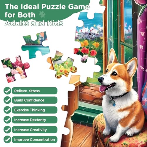300 Pieces Puzzle for Adults, Corgi Study Book Jigsaw Puzzles for Kids Adults Seniors 300 Pieces, Glossy Sturdy Vibrant Puzzle 300 Piece, Challenging Jigsaw Puzzle Great Gift for Family Friends - style: Corgi