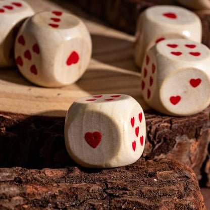10PCS 16mm D6 Dice Set Heart Wooden 6 Sided Dice for D&D Board Games | Leather Storage Bag, DM Gift, for Dungeons and Dragons Role Playing Games - color: D6-heart
