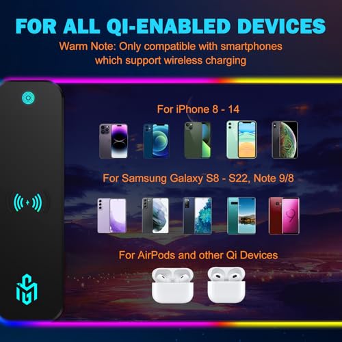 Mouse Pad Gaming Wireless Charging, 800x300x4mm Extended Desk Mat with 10 RGB Light Modes, Non-Slip Rubber Base, Waterproof Computer Keyboard Mat for Gamer, PC, Laptop, Office, Twilight Blue-Purple - color: Twilight Blue-Purple