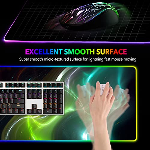 AIMSA Large Gaming Mouse Pad RGB, Keyboard Led Mousepad Extended 35.4 x 15.8 inch Non-Slip Rubber Base with 14 Lighting Modes, Big Desk Mat Waterproof, Cool Aurora - color: Cool Aurora