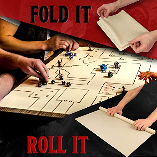 Silicone Battle Grid Mat - 24"x 36" Double-Sided Tabletop RPG Map - XL Parchment Gaming Surface for D&D, Pathfinder - Foldable, Non-Slip, Dry/Wet Erase Dungeon Master Mat