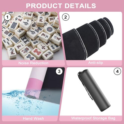 32.5 Inch Mahjong Mat for Table, 3MM Non-Slip & Noise Reduction Gaming Mat with Drawstring Bag, Perfect for Poker, Board Games, Card Games, Tile Games, and Dominoes (Flamingo-Baby Pink) - color: Flamingo-baby Pink
