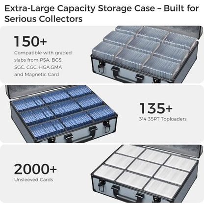 Turokacase Graded Card Case Storage Box – Extra Large Trading Card Storage Box with 8 Adjustable Dividers – Baseball & Sports Card Storage Case – Fits PSA, BGS, SGC, Toploaders & Magnetic Holders