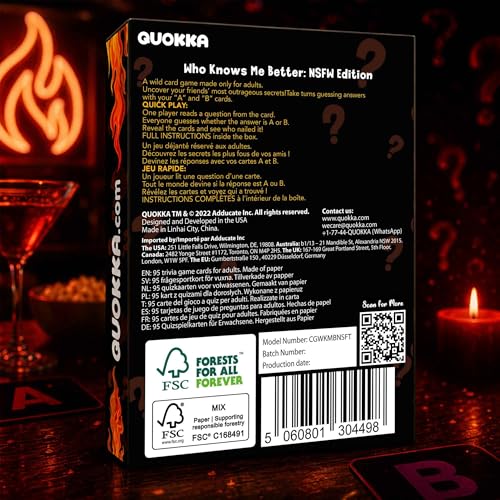 QUOKKA Card Games for Adults – Who Knows Me Better NSFW Edition – Party Game with 500+ Questions for Friends, Couples & Party Game Nights Ages 18+ - color: Party