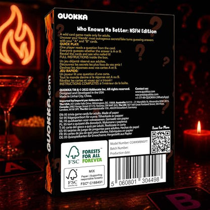 QUOKKA Card Games for Adults – Who Knows Me Better NSFW Edition – Party Game with 500+ Questions for Friends, Couples & Party Game Nights Ages 18+ - color: Party