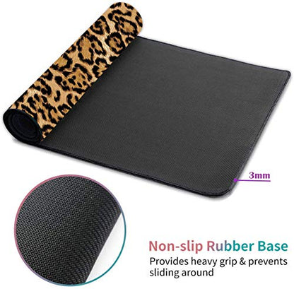 Desk Pad Mat Gaming Mouse Pads with Coasters Set, Stitched Edges Design Mouse Pad XXL Large Mouse Pad for Laptop Computers Leopard Print Desk Writing Mat for Office & Home 31.5"x 11.8" - color: Leopard Print
