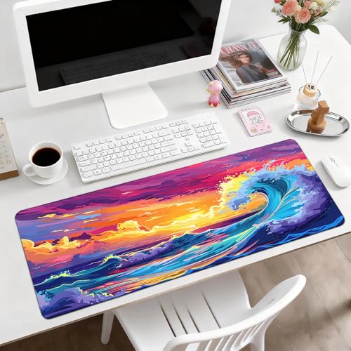 Gaming Mouse Pad, Desk Mat for Keyboard and Mouse, Large Mouse Pad for Desk, Computer Mousepad - color: Japanese Waves 3