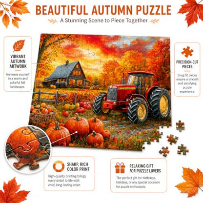 1000 Piece Jigsaw Puzzle for Adults – Cozy Autumn Farm Tractor Scene, Fall Harvest Landscape Puzzle, Premium Quality Gift, 19.7 x 27.6 Inch