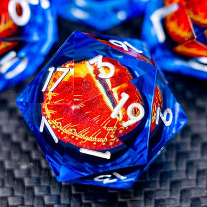 ARUOHHA DND Resin Dice Gazes Eye Dice Silver Blue Liquid Core Flaming RPG Sharp Edged Dice Set with Gift Box, Polyhedral D and D Dice Set Compatible with Dungeons Dragons Role Playing Game D20 D6 - color: Sl01-blue Silver