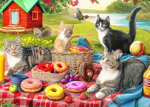 300 Piece Puzzles for Adults for Kids Clearance - Picnic Kittens and Donut | Donut Puzzle Gift for Kids - color: Picnic Kittens and Donut