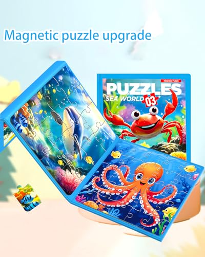 Magnetic Puzzles for Kids 4-6, Children Travel Puzzle Book Activity Toys Games for 3 4 5 6 Years Old Kids Boys Girls in Car Airplane, Learning Magnet for Road Trip (Crab) - style: Ocean Crab(16+20+25)