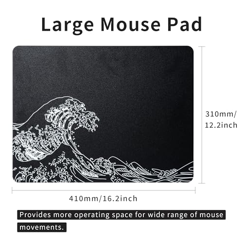 XVX Glass Gaming Mouse Pad, Black Kanagawa Hard Mousepads for Gaming,Professional Large Mouse Mat 16.2" x 12.2", Special Glass Surface with Improved Precision and Speed - color: Black(Kanagawa)