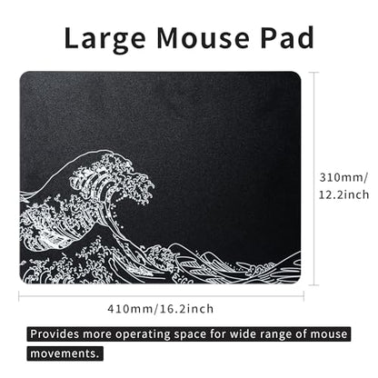 XVX Glass Gaming Mouse Pad, Black Kanagawa Hard Mousepads for Gaming,Professional Large Mouse Mat 16.2" x 12.2", Special Glass Surface with Improved Precision and Speed - color: Black(Kanagawa)