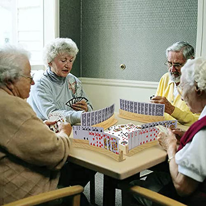 plusvivo Set of 4 Curved Playing Cards Holders for Seniors Adults - Soild Wood Cards Holders for Playing Cards 13 x 1.9 x 2.4 Inch for Bridge Canasta Strategy Foot and Hand