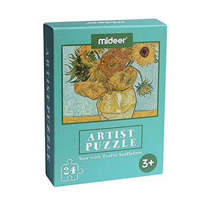 24 Pieces Twelve Sunflowers Puzzle, Toddler Artist Puzzles for Kids Ages 3-5, 4-8, Easy Intellectual Decompression Entertainment Game and Preschool Educational Learning Toys - color: Twelve Sunflowers-24p