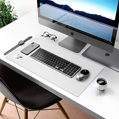 Aothia Double-Sided PU Leather Desk Pad - Non-Slip Large Mouse Pad & Desk Mat for Office, Home - Waterproof, Easy to Clean, Durable Dual-Sided Surface (31.5" x 15.7", White) - color: White, size: 31.5" x 15.7"