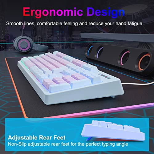HUO JI Gaming Keyboard USB Wired with Rainbow LED Backlit, Floating Keys, Mechanical Feeling, Spill Resistant, Ergonomic for Xbox, PS Series, Desktop, Computer, PC, Purple Blue - color: Purple/Blue