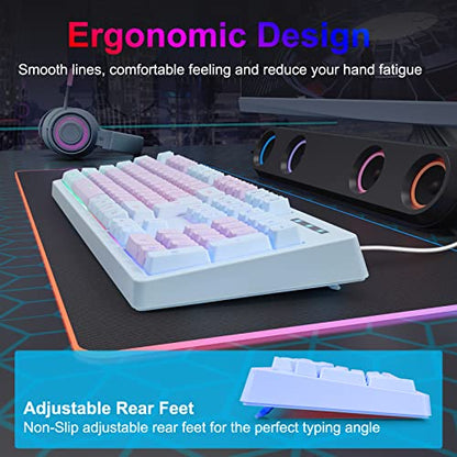 HUO JI Gaming Keyboard USB Wired with Rainbow LED Backlit, Floating Keys, Mechanical Feeling, Spill Resistant, Ergonomic for Xbox, PS Series, Desktop, Computer, PC, Purple Blue - color: Purple/Blue