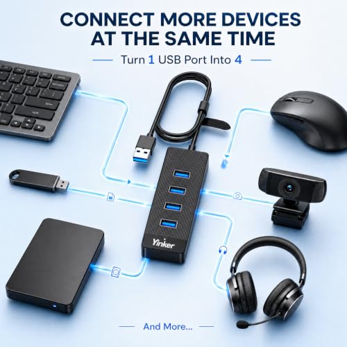 USB 3.0 Hub Long Cable 10FT, 4 Port USB Extension Data Cable USB Dock Extender for Desktop PC Laptop Mac, Windows, 5Gbps - size: 10 FT
