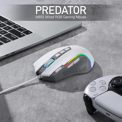 Redragon M612 Wired RGB Optical Gaming Mouse 8000 DPI Remapping Keys | Stable Lag-Free Connection, Redefine Keybinding Macro, Rapid-Fire Side Clicker, Vibing Backlight - color: Gray, style: Wired