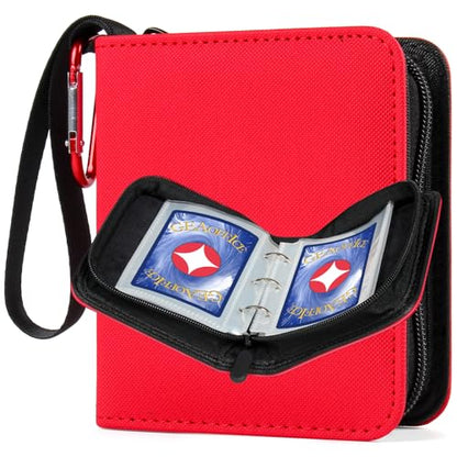 GEAoffice Small Trading Card Binder 1 Pocket Holds 80 Cards, Zip Close, Red | Super Lightweight, 40 Removable Acid-free & Non-PVC Sleeves, PU Leather, Card Album Binder for TCG, MTG, Sports&Games, Gifts - color: Red-Dia