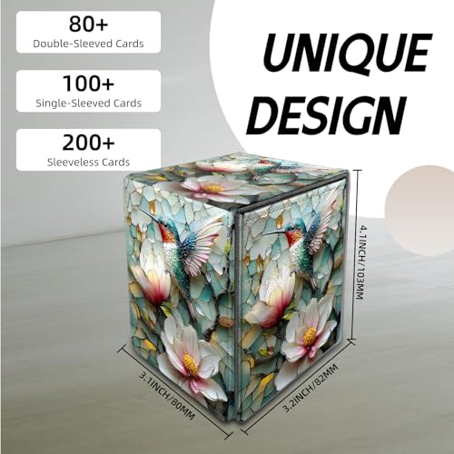 for MTG Deck Box, Trading Card Storage Case Holds 100+ Sleeved Cards, Hummingbird and Flowers Mosaic Magnetic Closure Durable Deck Holder for Magic The Gathering, TCG & Commander - color: Hummingbird and Flowers Mosaic