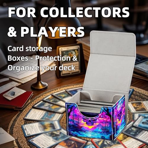 Trading Card Storage Box, Holds 100+ for MTG Cards, Premium PU Leather with Magnetic Closure, Stained Glass Skull Over Sea Durable Deck Box for Magic the Gathering, Trading Card Games - color: Stained Glass Skull Over Sea