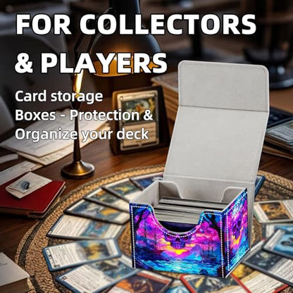 Trading Card Storage Box, Holds 100+ for MTG Cards, Premium PU Leather with Magnetic Closure, Stained Glass Skull Over Sea Durable Deck Box for Magic the Gathering, Trading Card Games - color: Stained Glass Skull Over Sea