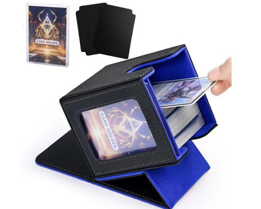 CMFYlive Card Deck Box with Commander Display, MTG Deck Box Fits 100+ Double Sleeved Cards, PU Leather Cards Storage Box TCG Card Storage Box with 2 Dividers and 1 Toploader (Black&Blue) - color: Blue 1