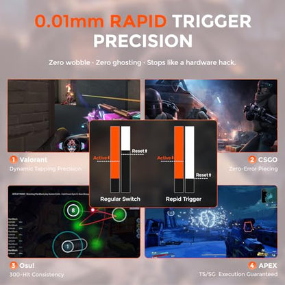 DAREU COOL60 60% Hall Effect Gaming Keyboard with Magnetic Switch, SOCD, 0.01mm Actuation Adjustable Rapid Trigger,8000 Hz Polling, Frosted Transparent Keycaps, Hot-swap, RGB Backlit - color: Red