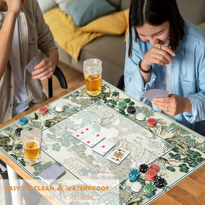 UTELKA Green Mahjong Mat, Chinoiserie Mahjong Mats for Table Cover 31.5 in | Green Oriental Mahjong Pad, Japanese Mahjong Game Pad, Noise Dampening Mahjong Mat, Supplies for Poker, Card, Board, - color: Green Chinoiserie
