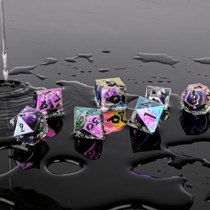 Electroplated Resin Dice Set, Resin Edge Sharp for Dungeons & Dragons RPG, MTG Board Games with Gift Box (Electroplating Purple Longan) - color: Electroplating Purple Longan