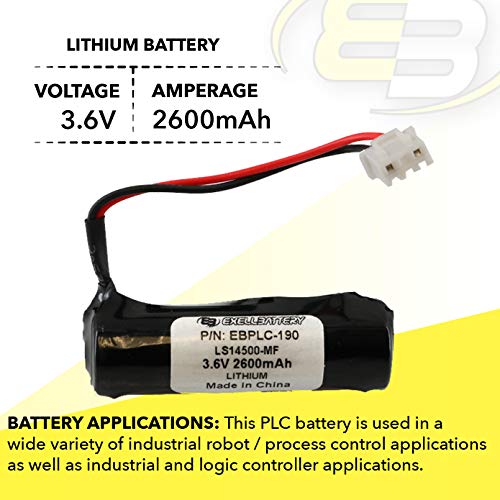 (2-Pack) Exell PLC Lithium 3.6V 2600mAh Computer Backup Batteries, Replacements for Mitsubishi, E-20GM Positioning Controller, F1 Series, F2 Series, FX Series, FX-20GM Positioning Controller