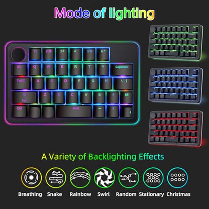 Koolertron Single-Handed Macro Mechanical Keyboard, RGB LED Backlit Portable Mini One-Handed Mechanical Gaming Keypad 39 Fully Programmable Keys (39 Keyboard Black) - style: 39 Keyboard Black
