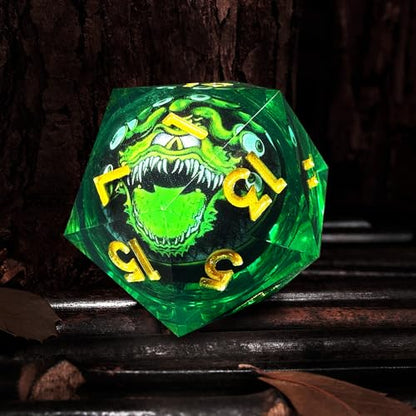 HAOMEJA D20 D&D Beholder Monster Resin Dice, DND 1 Pcs Giant 35mm Dice, Sharp Edges Dice Set Apply to Dungeons and Dragons Role Playing Games Dice (35 Be & Green) - color: A Be & Green