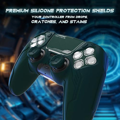 PlayVital Mecha Edition Silicone Cover Compatible with ps5 Controller with 2 Joystick Caps and 6 Stickers, Shockproof Non-Slip Grip Protector Accessories, Fits for ps5 Charging Station - Racing Green - color: Racing Green