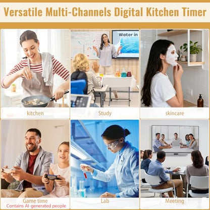 Digital Dual Kitchen Timer, 4 Channels Independent Countdown Timer, Large Display, On/Off, Loud Volume Alarm and Flashing Light with Magnetic Back, Stand, Battery Included (Black) - color: Black