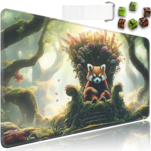 for MTG Game Playmat - 24 x 14 inches with Dices and Storage Bags, Non-Slip Base for TCG and Board Game Card Mats, Trading Card Games Mat, Raccoon in The Forest Pattern Collectible Card Playmats - color: Jv-playmat-p7-1-d105