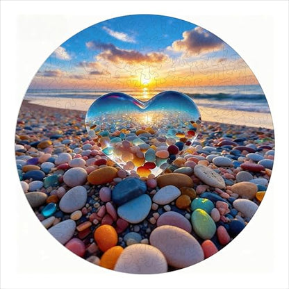 Hartmaze Sunset on Pebble Beach Wooden Puzzle, 178 Intricate Irregular Pieces, 11.2x11.2 Inch, Exquisite Wooden Gift Box – Stunning Coastal Art Jigsaw for Adults & Kids 8+ - color: Sunset on Pebble Beach