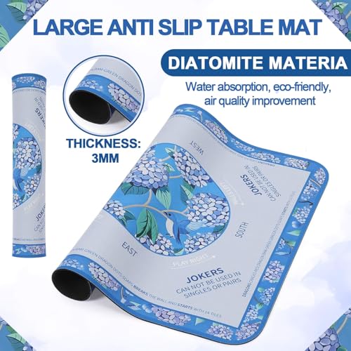 Tegeme Mahjong Mat Flower, Birds 22" X 22" Anti Slip Game Table Cover | Noise Reduction for Quiet Play, Chinoiserie Floral Design, Non Slip Backing Secures Mat, For Mah Jong Card Tile Games - size: 22" X 22", style: Flower, Birds