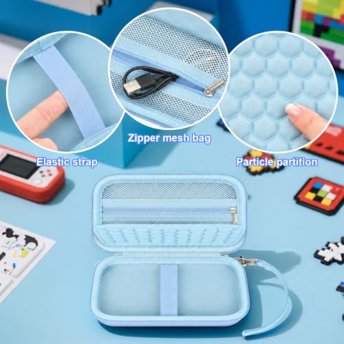 casmilee Handheld Game Console Case for WELLST·G/TaddToy/Beijue | Hard Shell, Padded Divider and Mesh Pocket, Carabiner Carry, for Kids and Adults, Case Only, Light Blue - color: Light Blue