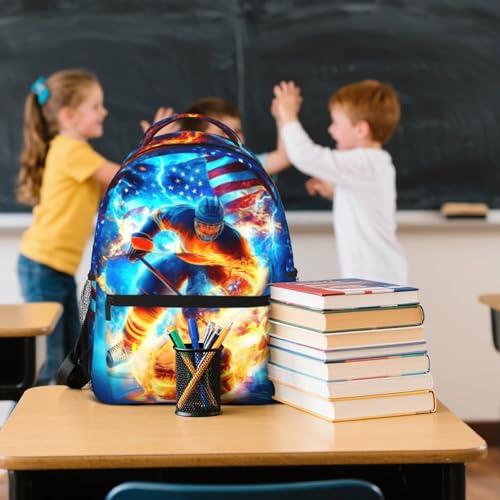 Ice Hockey School Backpack for Kids Boys American Flag Sports Ball Backpack for Boys Children Teens Elementary Middle School Students Bookbag - color: Ice Hockey